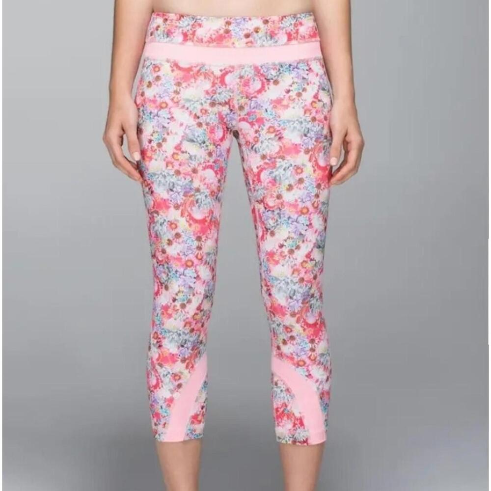 Lululemon Flowabunga Run Inspire Cropped Floral Print Leggings Pink Size 8 - Picture 3 of 11